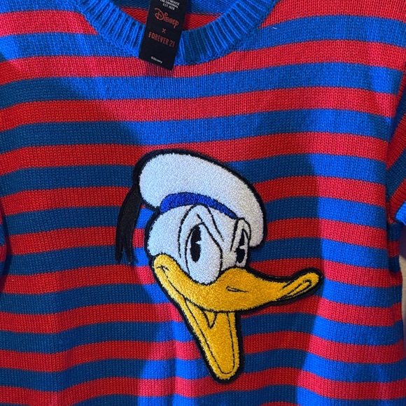 Disney Donald Duck Blue and Red Striped Crewneck Sweater - Picture 2 of 3